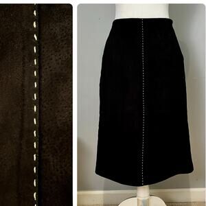 NEW Rem Garson Suede Leather Vintage Aline Midi Contrast Full Two Tone Black Sk…